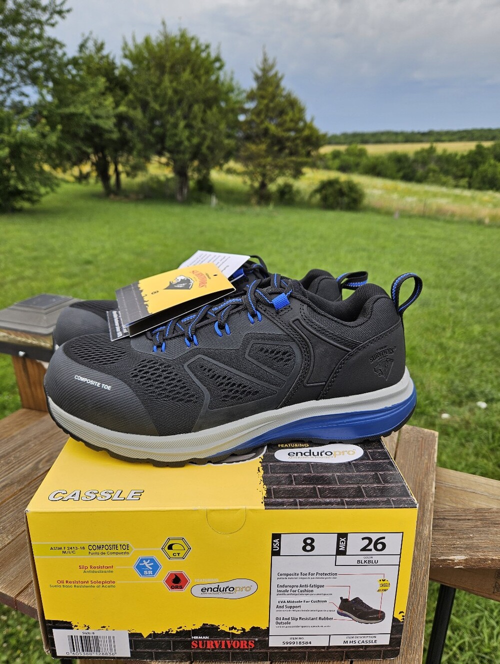 Herman Survivors CASSLE Composite Toe Work Shoes Men's Size 8 Black Blue NEW NIB